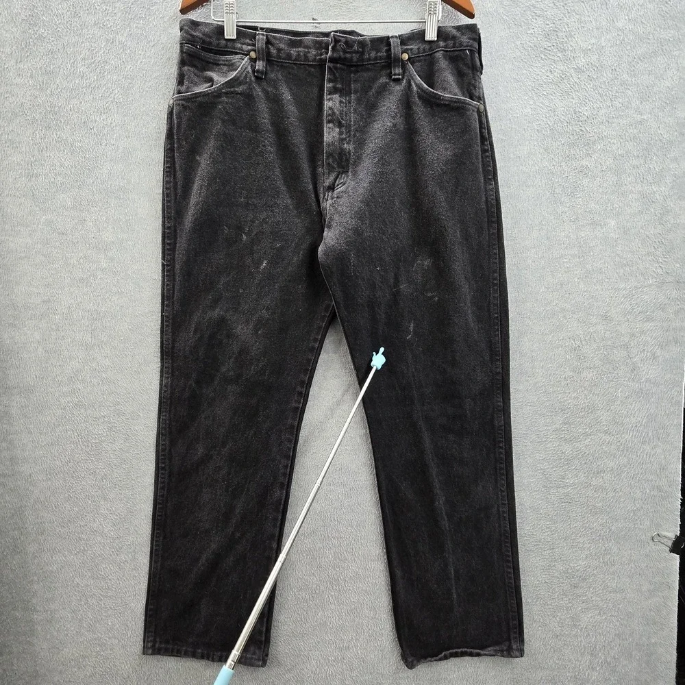 VINTAGE Wrangler Men Jeans 36X30 Black Denim 13MWZWK Cowboy Cut Original 90s USA